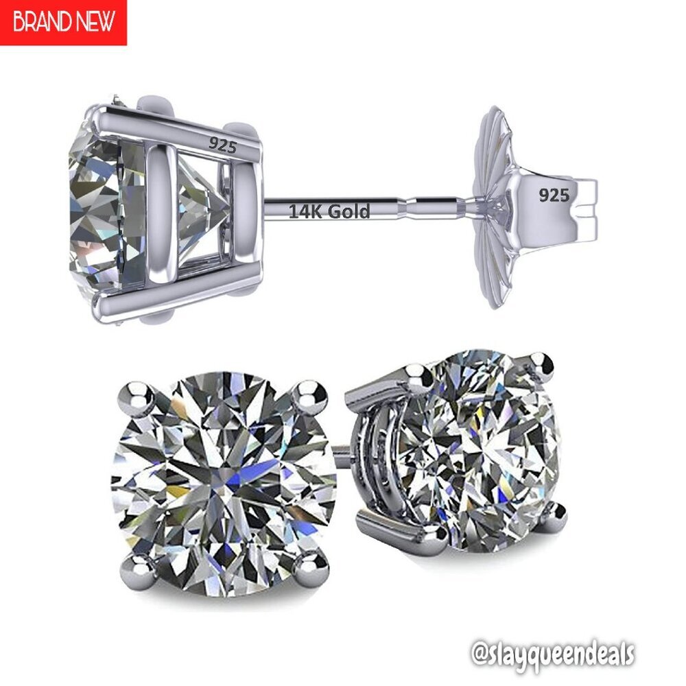 14K Gold Post Zirconia Stud Earrings 1ct Total 5.25mm Diameter
